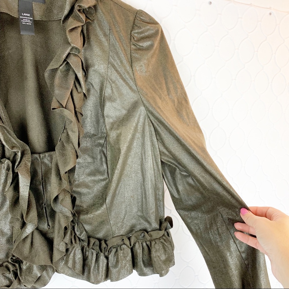 INC Waxed Ruffle Blazer Large - Picture 3 of 6
